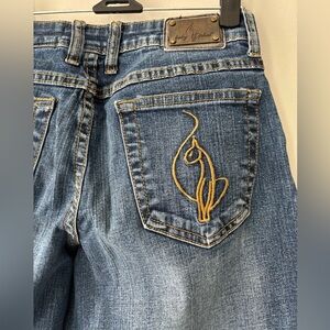 Y2K Baby Phat Acid Blue Wash Streetwear Denim Low Rise Cargo Wide Leg Jean Small